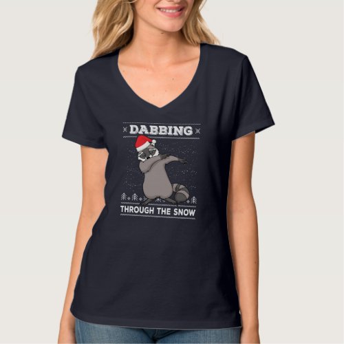 Dabbing Through The Snow Raccoon Dab Ugly Christma T_Shirt