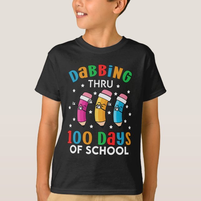 Dabbing Thru 100 Days Of School Boys Girls Kids  T-Shirt (Front)