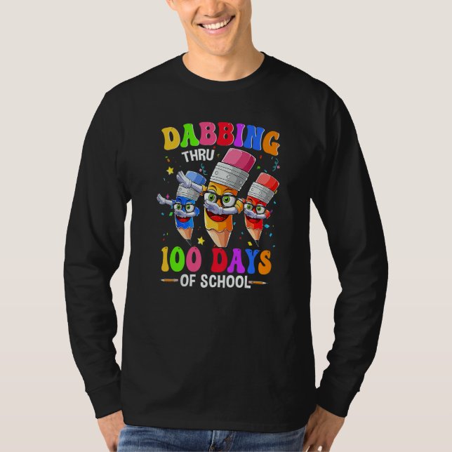 Dabbing Thru 100 Days Of School Crayon Teacher Kid T-Shirt (Front)