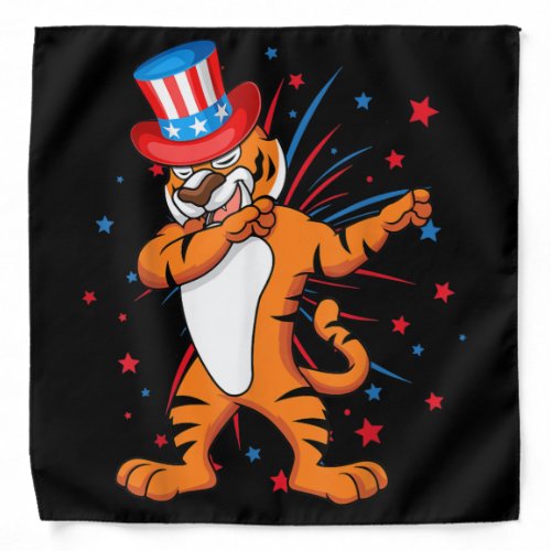 Dabbing Tiger With Usa Hat Firework 4th Of July Bandana