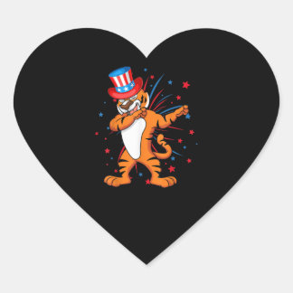 Dabbing Tiger With Usa Hat Firework 4th Of July Heart Sticker