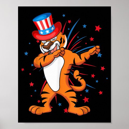 Dabbing Tiger With Usa Hat Firework 4th Of July Poster