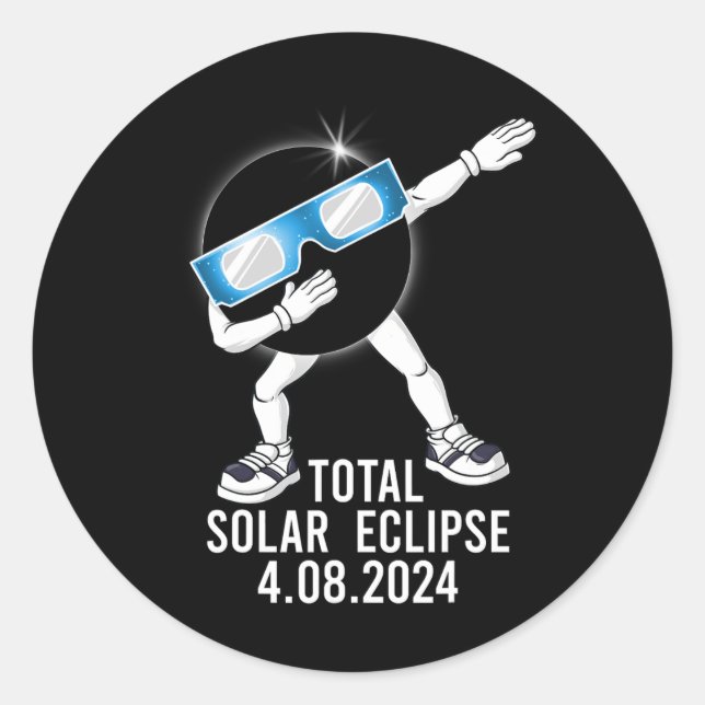 Dabbing Total Solar Eclipse 04.08.2024 Fun Dab Boy Classic Round Sticker (Front)
