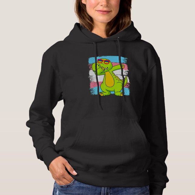 Dabbing Transaurus Rex Dinosaur Transgender Flag L Hoodie (Front)