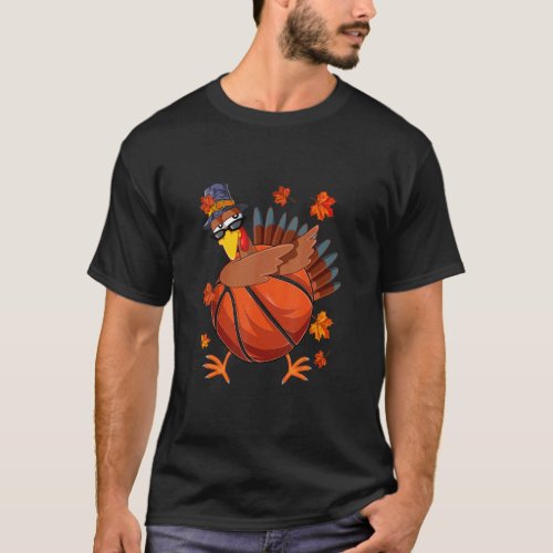 Dabbing Turkey  Basketball Ball Fall Vibes Thanks T_Shirt