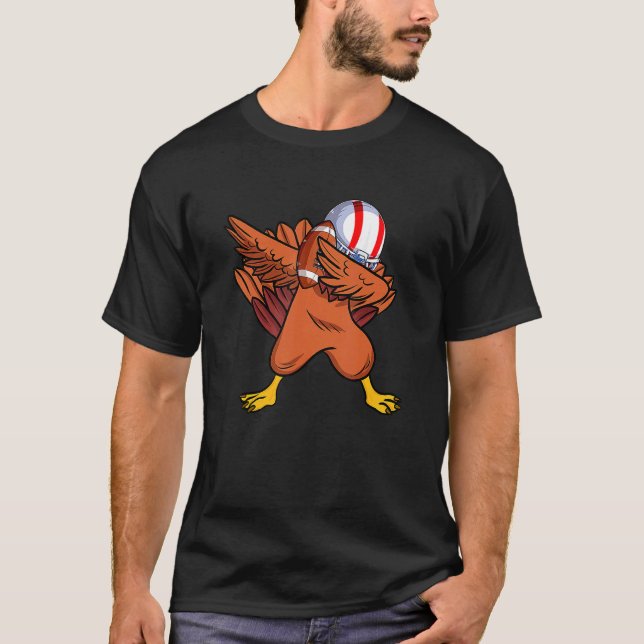 Dabbing Turkey Football Player Thanksgiving Boys M T-Shirt (Front)