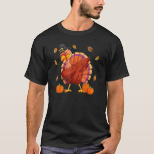 Dabbing Turkey Pilgrim Thanksgiving Day Boys Kids  T-Shirt