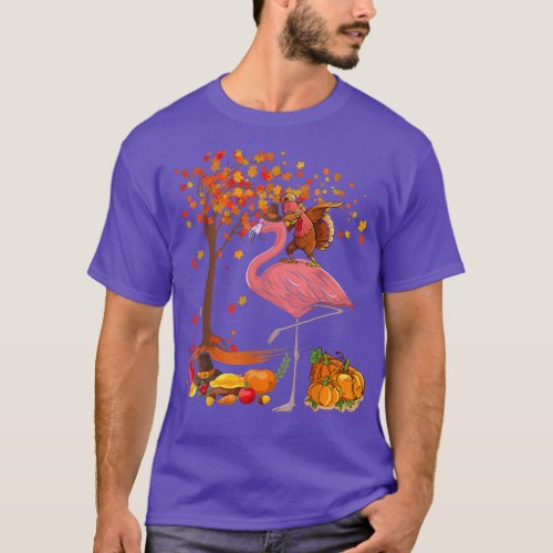 Dabbing Turkey Riding Flamingo Thanksgiving Fall T T_Shirt