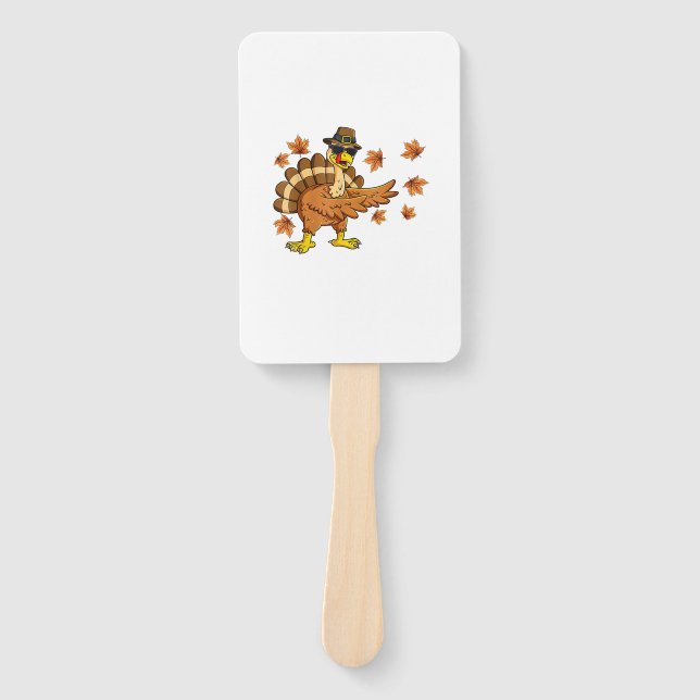 Dabbing Turkey Thanksgiving Day Gifts Pilgrim Boys Hand Fan (Front)