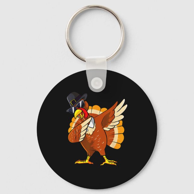 Dabbing Turkey Thanksgiving Day Lgrim Boys Kids Me Keychain (Front)