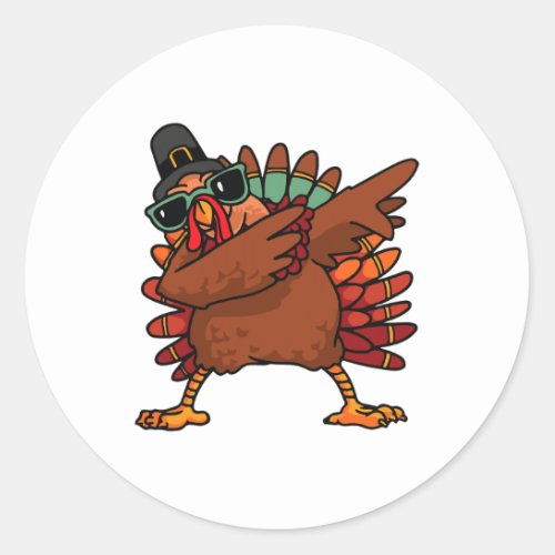 Dabbing Turkey Thanksgiving Day Pilgrim Boys Girls Classic Round Sticker