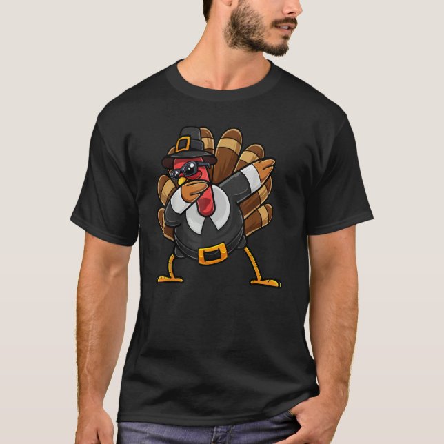 Dabbing Turkey Thanksgiving Day Pilgrim Boys Girls T-Shirt (Front)