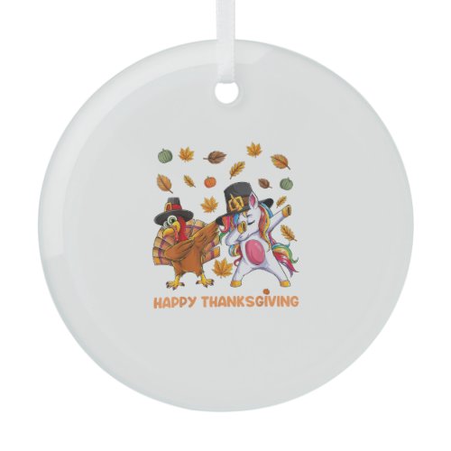 dabbing Turkey Unicorn Thanksgiving For Girls Pilg Glass Ornament