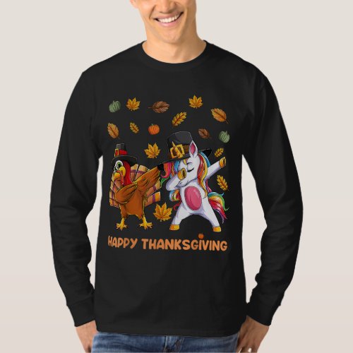 dabbing Turkey Unicorn Thanksgiving For Girls Pilg T_Shirt