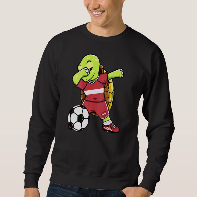 Dabbing Turtle Latvia Soccer Fans Jersey Latvian F Sweatshirt (Front)