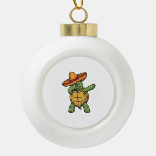 Dabbing Turtle Sombrero Vintage Vector Design_1 Ceramic Ball Christmas Ornament