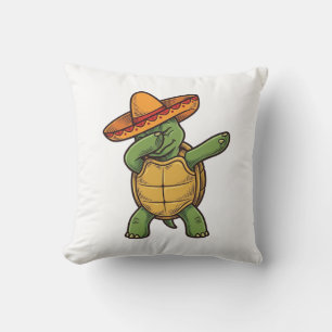 Dabbing Turtle Sombrero Vintage Vector Design_1 Throw Pillow