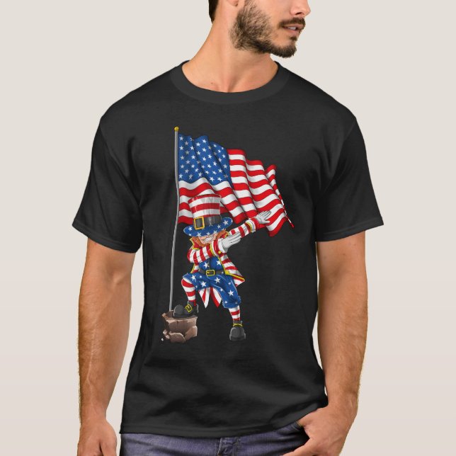 Dabbing Uncle Sam 4th Of July American Flag  T-Shirt (Front)