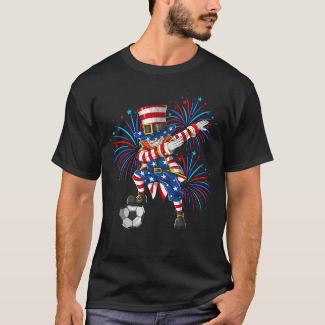 Dabbing Uncle Sam 4th Of July Soccer American Flag T-Shirt (Front)