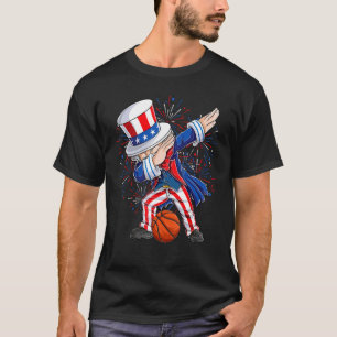 Dabbing Uncle Sam Basketball Ball Indepedence Day T-Shirt