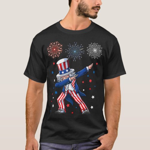 Dabbing Uncle Sam Fireworks 4th of July Kids Boys  T_Shirt