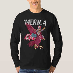 Dabbing Uncle Sam Riding Eagle Merica 4th Of July T-Shirt