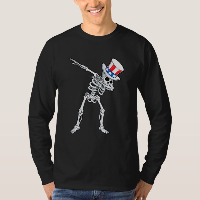Dabbing Uncle Sam Skeleton 4th Of July T-Shirt (Front)