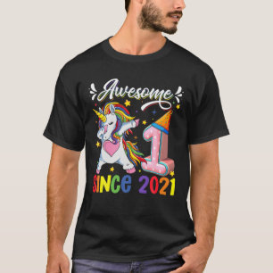 Dabbing Unicorn 1St Birthday Awesome 2021 1 Year O T-Shirt