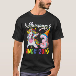 Dabbing Unicorn 3Rd Birthday Awesome 2019 3 Year O T-Shirt