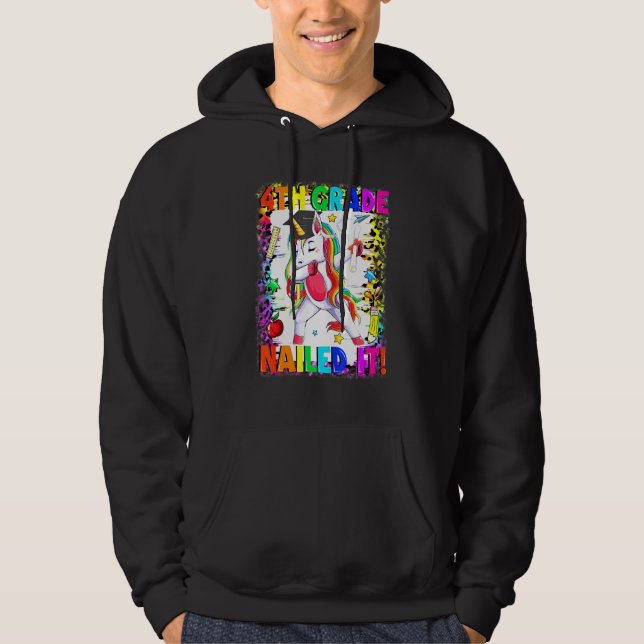 Dabbing Unicorn 4th Grade Nailed It Back To School Hoodie (Front)
