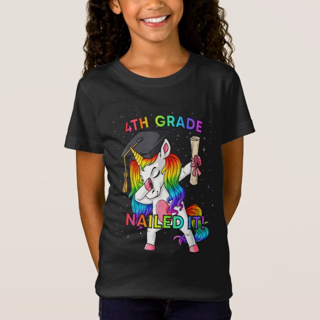 Dabbing Unicorn 4th Grade Nailed It Graduation T-Shirt (Front)