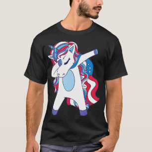 Dabbing Unicorn 4th of July Girls American Flag T-Shirt