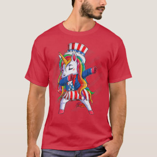 Dabbing Unicorn 4th of July Girls Kids Women Ameri T-Shirt