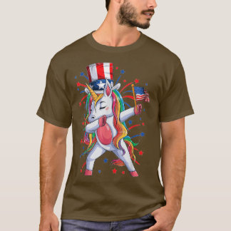 Dabbing Unicorn 4th of July Girls Kids Women Ameri T-Shirt