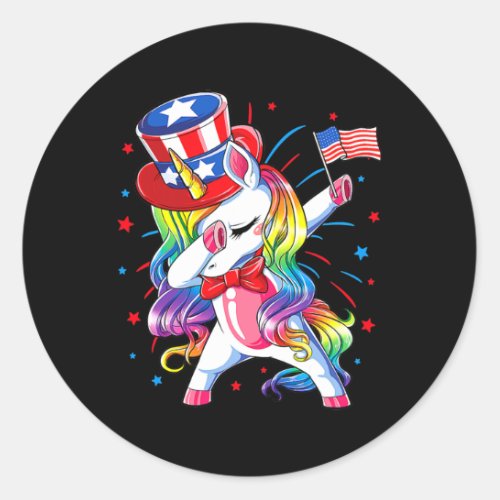 Dabbing Unicorn 4th of July s Girls Kids Women Classic Round Sticker