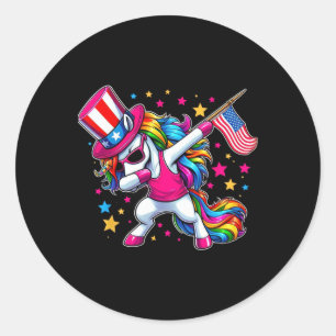 Dabbing Unicorn 4th Of July Uncle Sam Girls Americ Classic Round Sticker