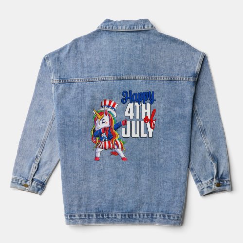 Dabbing Unicorn 4th of July Uncle Sam Girls Americ Denim Jacket