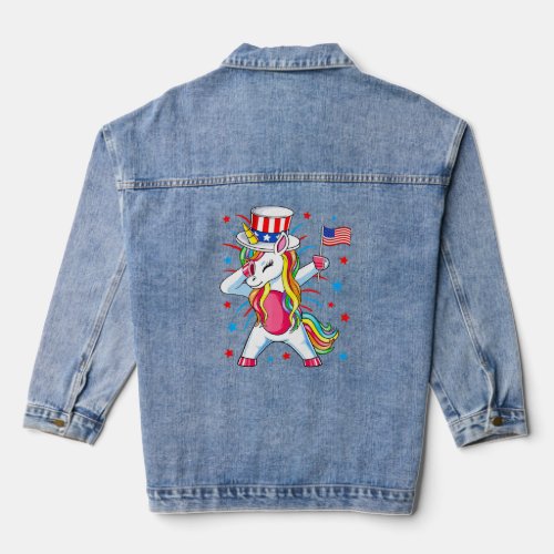 Dabbing Unicorn 4th of July Uncle Sam Girls Americ Denim Jacket