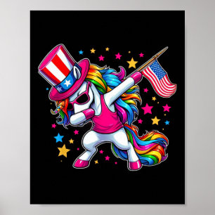 Dabbing Unicorn 4th Of July Uncle Sam Girls Americ Poster