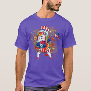 Dabbing Unicorn 4th of July Uncle Sam Girls Americ T-Shirt