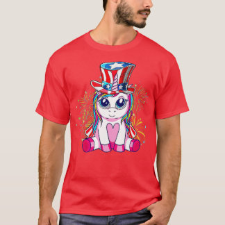 Dabbing Unicorn 4th of July Uncle Sam Girls Americ T-Shirt