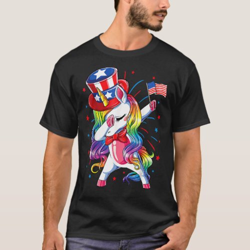 Dabbing Unicorn 4th Of July Uncle Sam Girls Americ T_Shirt