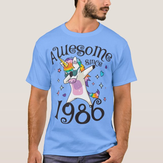 Dabbing Unicorn Awesome since 1986 33rd Birthday T-Shirt (Front)