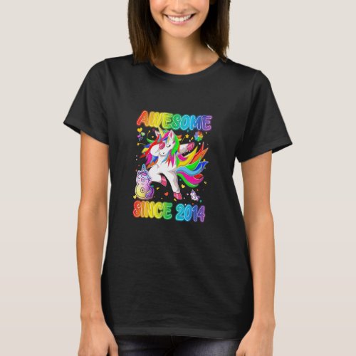 Dabbing Unicorn Awesome Since 2014 8th Birthday Un T_Shirt