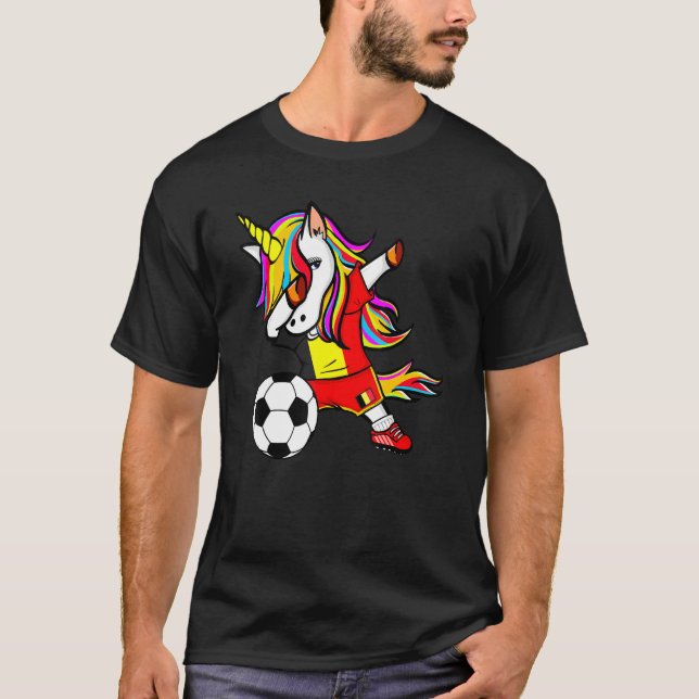 Dabbing Unicorn Belgium Football  Belgian Flag Soc T-Shirt (Front)