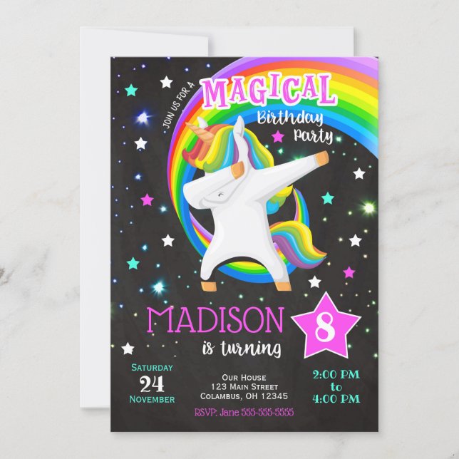 Dabbing Unicorn Birthday Invitation (Front)
