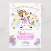 Dabbing Unicorn Birthday Invitation