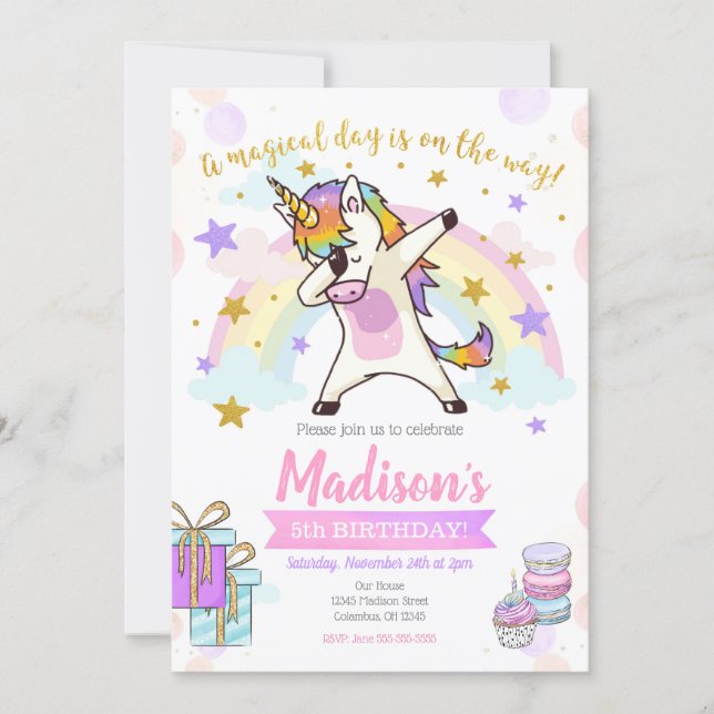 Dabbing Unicorn Birthday Invitation (Front)