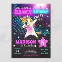 Dabbing Unicorn Birthday Invitation / Dance Party