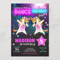 Dabbing Unicorn Birthday Invitation / Dance Party